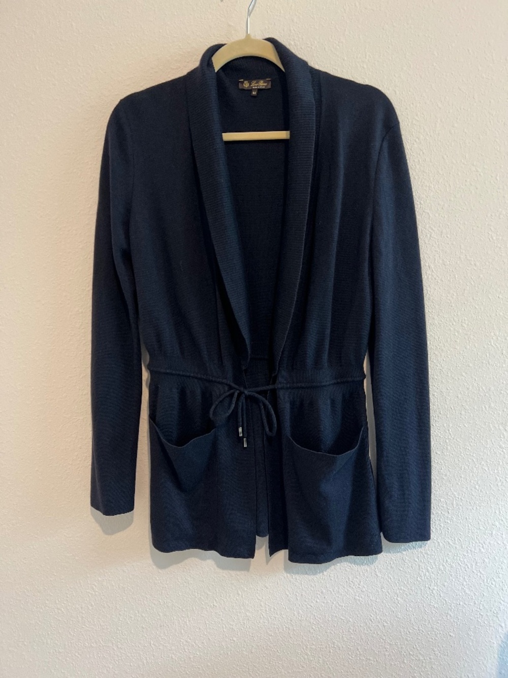 Loro Piana Cashmere Silk Belted Cardigan Black Italy Size 44 Luxury